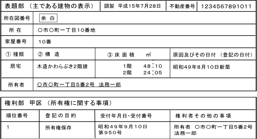 建物の登記情報の例